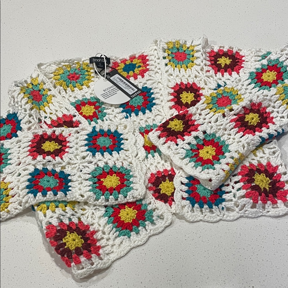 Boohoo Crochet Granny Square Cropped Cardigan